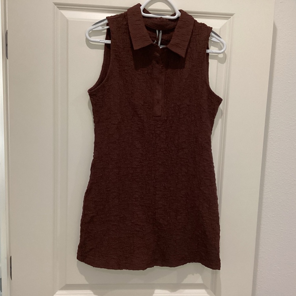 Anthropologie Textured Sleeveless Collared Tank - Rusty Brown - Size M - NWT